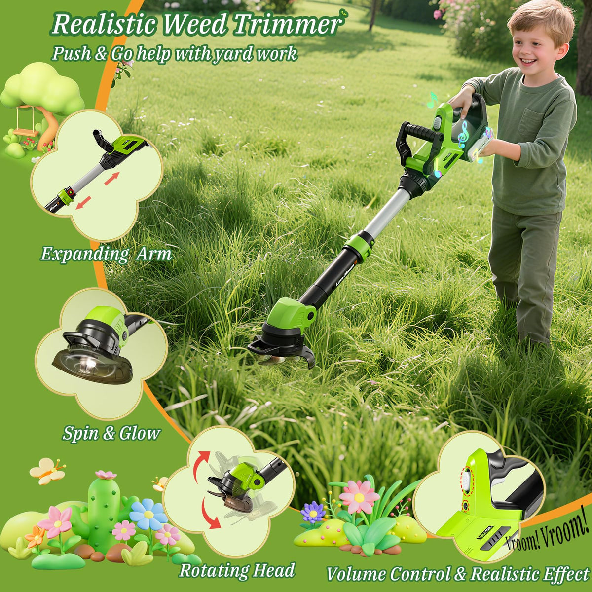 Kids Toy Tool Set, 3-IN-1 Power Garden Lawn Tools with Sounds & Lights, Volume, Toy Weed Wacker, Leaf Blower&Hedge Trimmer, Outdoor Play Toy Tools, Christmas Birthday Gifts for Boy Toys 3 4 5 6 7 8+