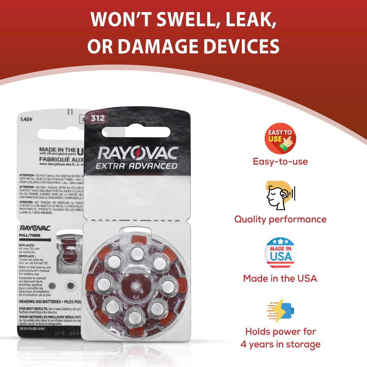 Wholesalehome Hearing aid Batteries Size 312, 80 Extra Advanced Mercury-Free Batteries with Battery Caddy