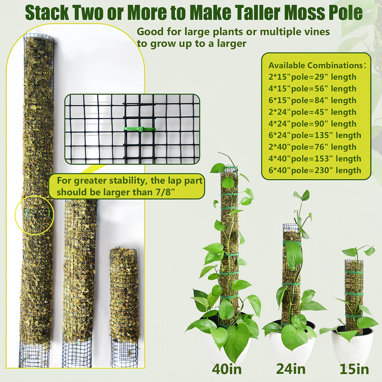 6 Pack Metal Moss Pole, 40" Large Moss Poles for Plants Monstera, Stackable Sphagnum Moss Pole for Plants Work with Sphagnum Moss(6 Pack 40")