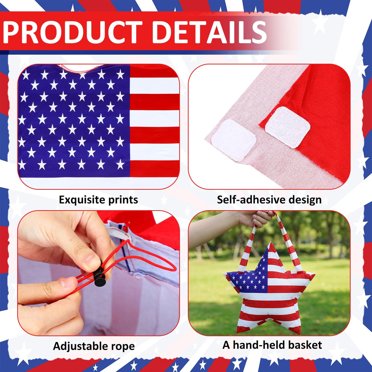 Chicingyou 12 ft Skeleton Clothes Accessories Including Hat and Cloth with Basket for 12 ft Skeleton Outfit Dress (3 Pcs,American Flag)