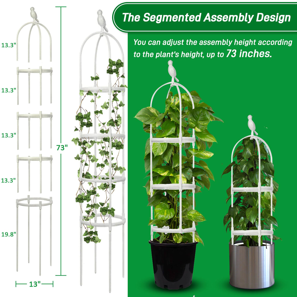 Garden Trellis for Climbing Plants, Rustproof Metal Pipe with Heavy Duty 6ft, Garden Outdoor Indoor Potted Plant Support(White)