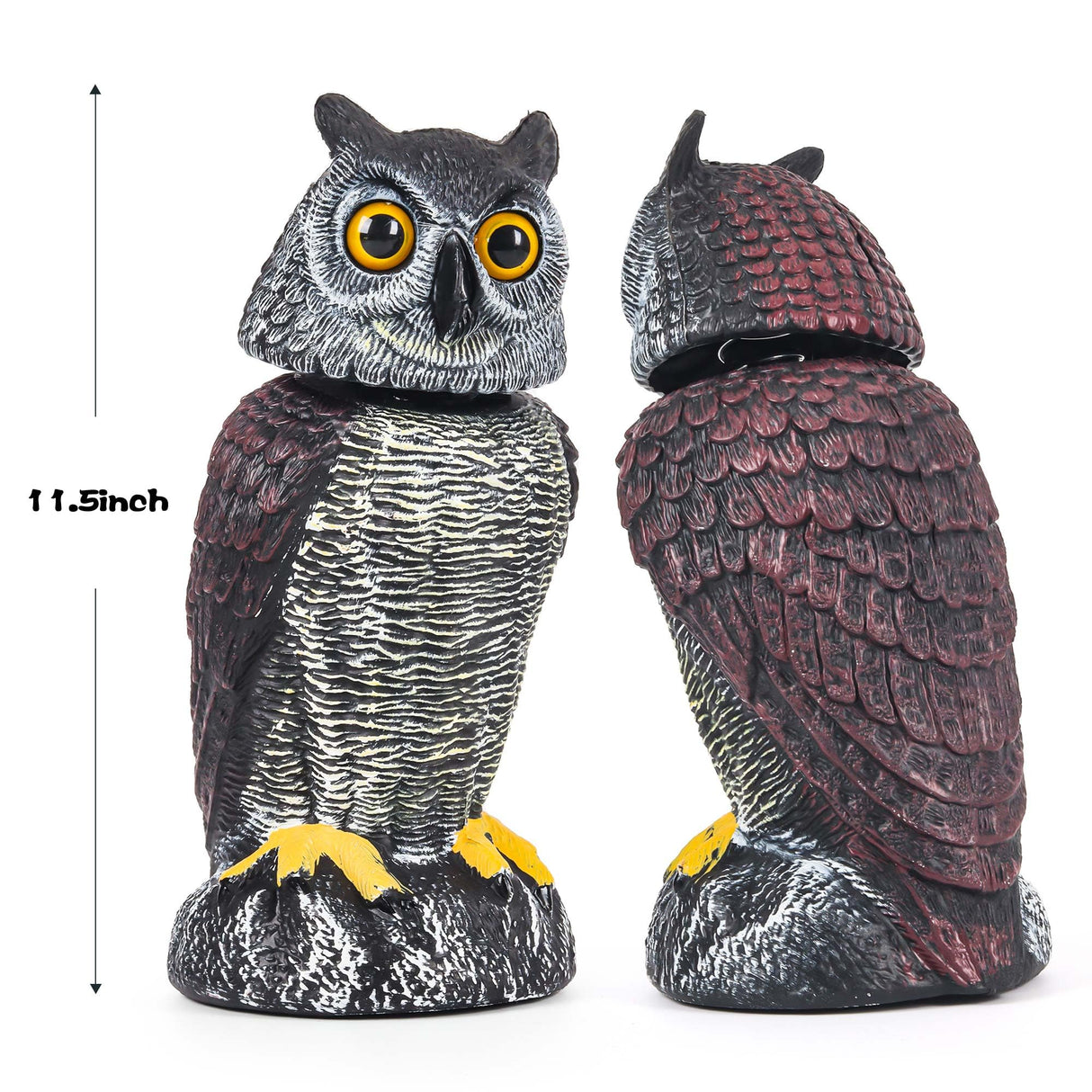 Crobirware 3 Pack Fake Owl Decoys to Scare Birds Away - Rotating Head Plastic Owl Scarecrows, Squirrel Hawk Bird Deterrent for Outside Garden Yard, Statues Garden Decor