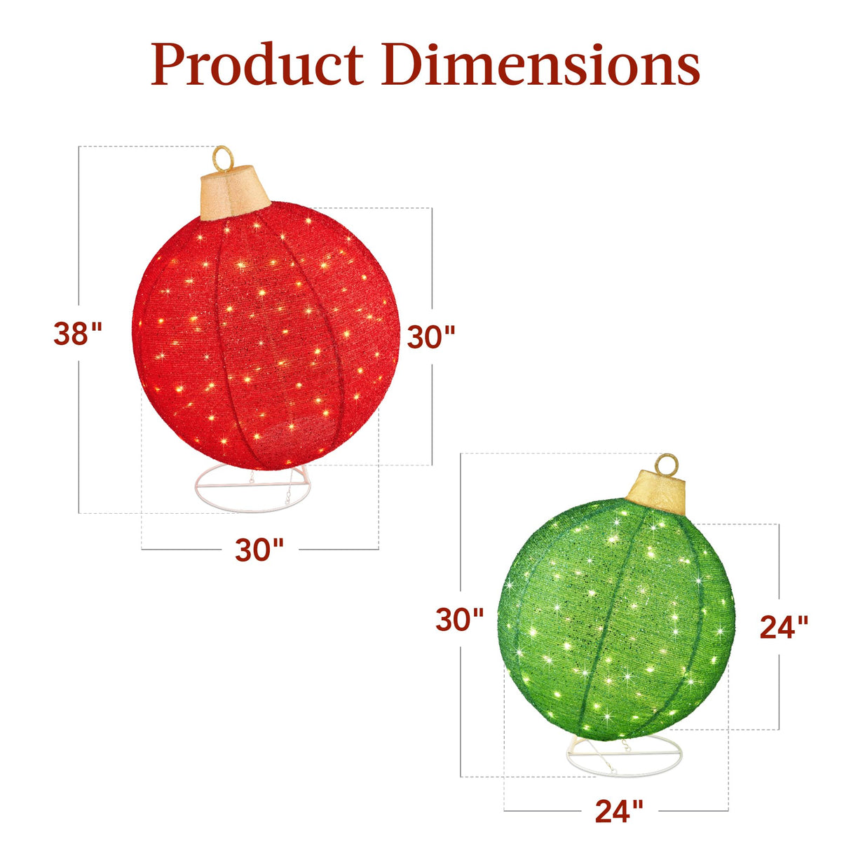 Best Choice Products 2pc Lighted Pop-Up Outdoor Christmas Ornament Set, Holiday Ball Decoration w/ 180 LED Lights, 8 Light Functions - Red/Green