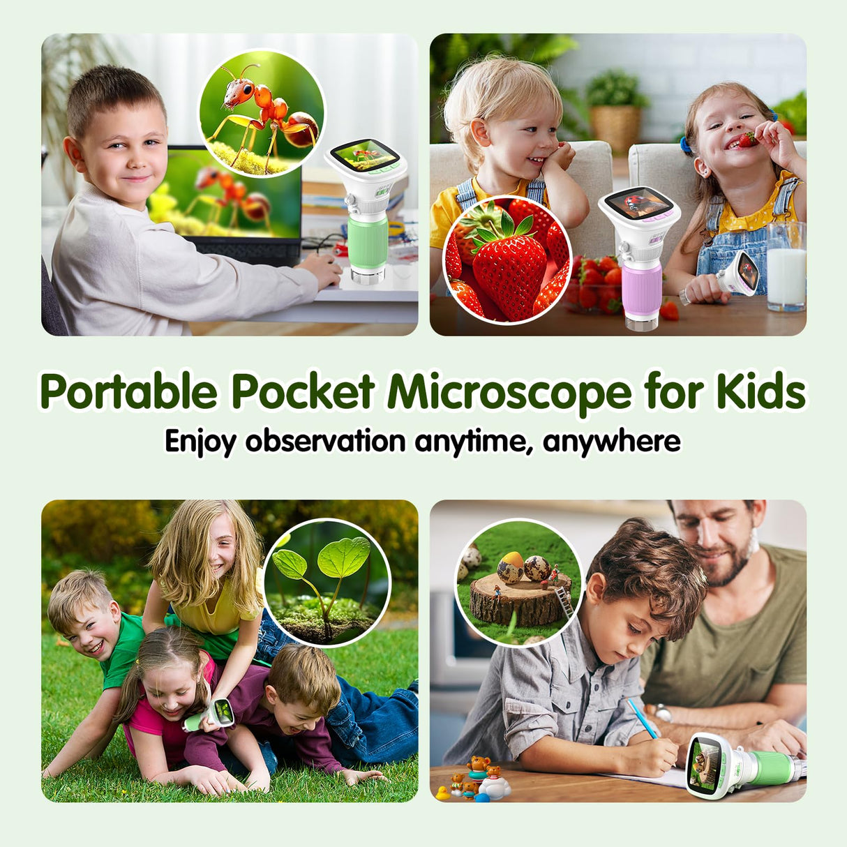 Microscope for Kids, EDCREATY 200X-1000X Portable Pocket Handheld Microscope, 2.4 High-Definition Screen, 200W Pixels for Birthday Christmas Holiday Toys Gifts for 5 6 7 8 9 10 11 12 Kids