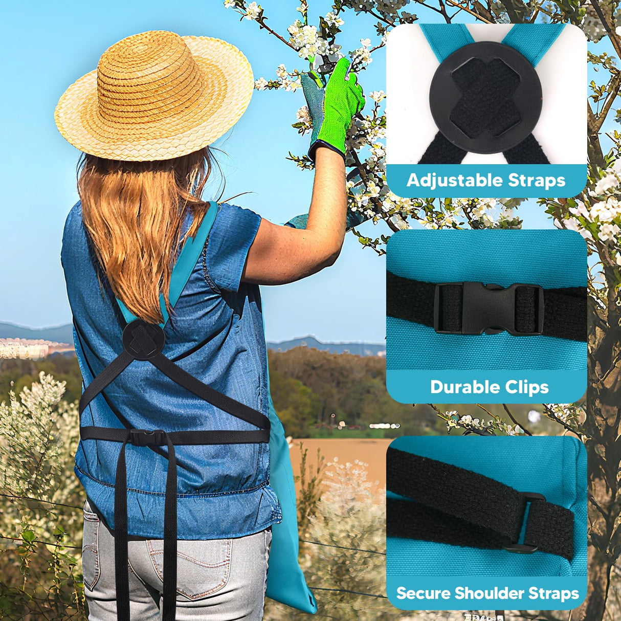 LIBKUR Gardening Apron,Harvest Apron with Multi-pocket for Men Women, Adjustable Cross-Back Straps, Garden Gifts for Mom,Dad