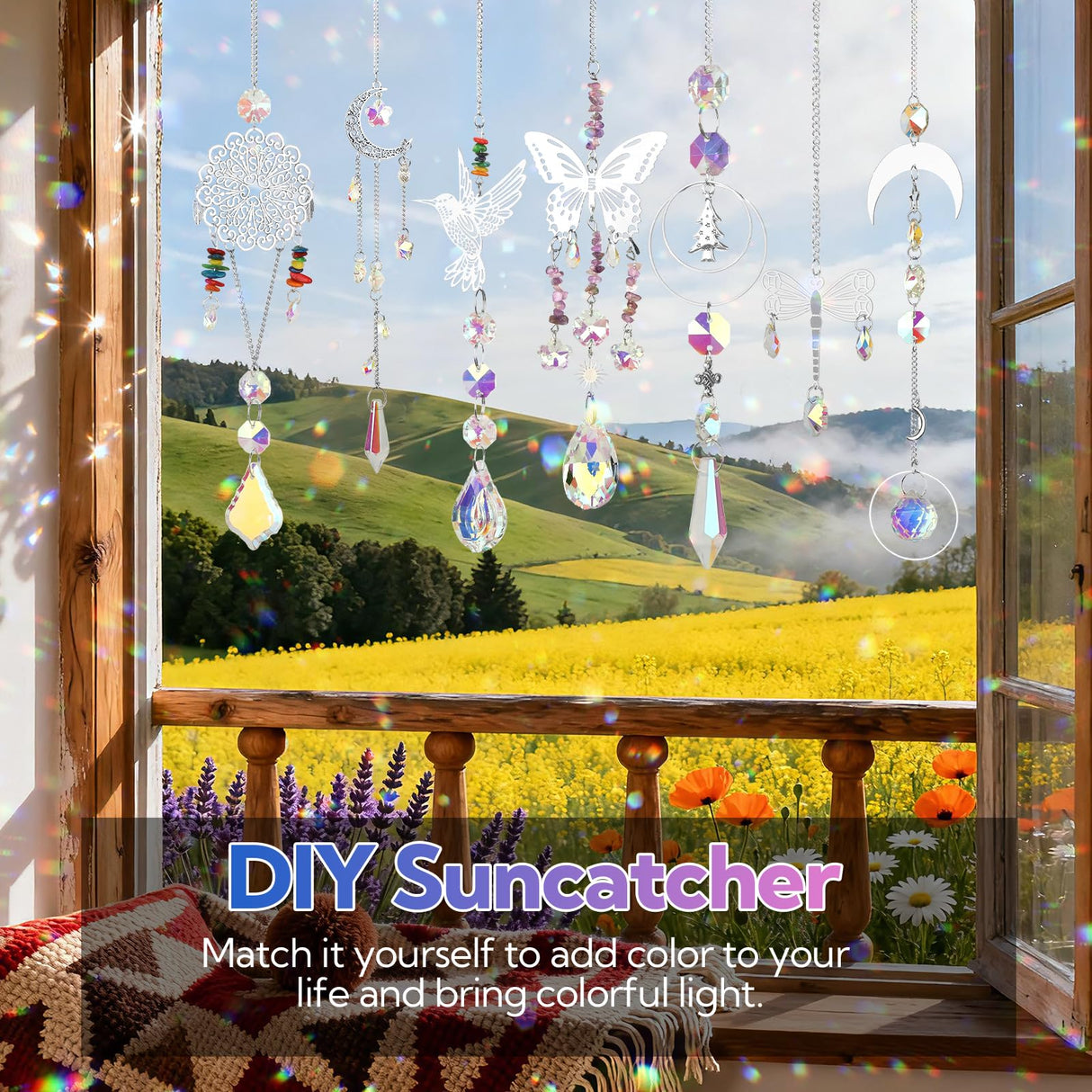 860 PCS DIY Suncatcher Kit Sun Catchers Making Supplies Arts and Crafts for Adults Hanging Prism Suncatcher Kits for Adults with Crystals Sun Catchers Indoor Window Garden Christmas Decor Wedding Home