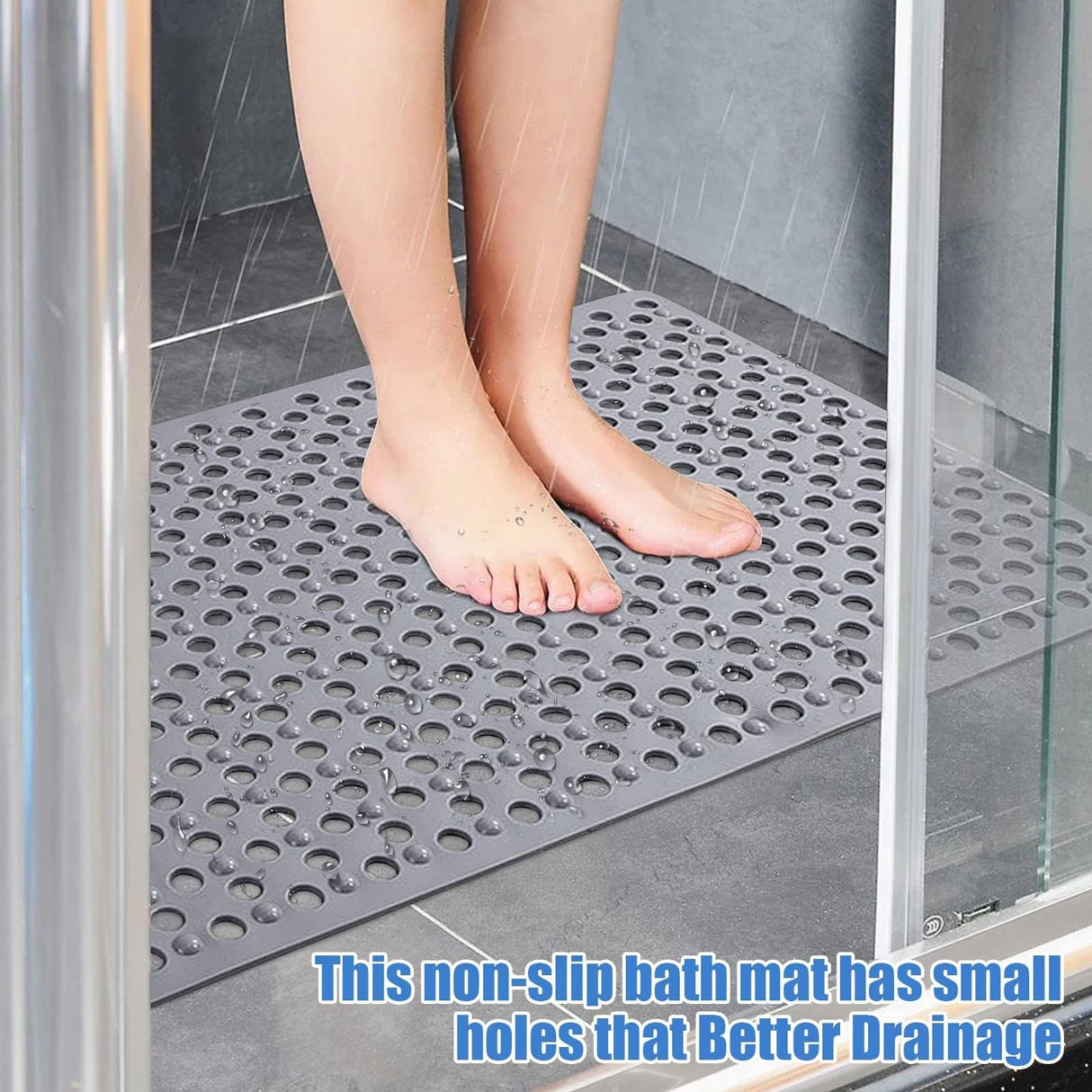 Large Shower Mats for Inside Shower,46×79 cm Anti Slip Bath Mat with Drain Holes,Bath Mat for Bathtub & Shower Cubicle | Easy Drain & Machine Washable 1