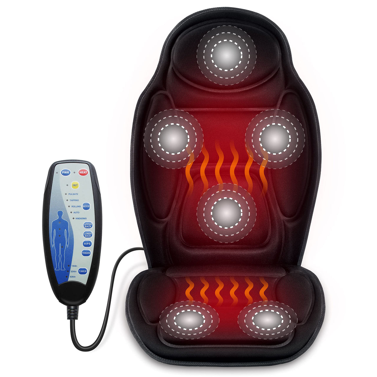 Snailax Massage Seat Cushion - Back Massager with Heat, 6 Vibration Massage Nodes & 2 Heat Levels, Massage Chair Pad for Home Office Chair,Black