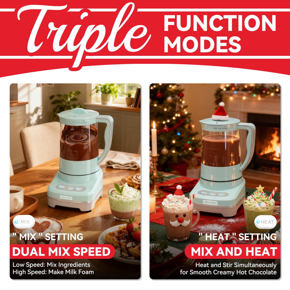 SugarWhisk 29 Oz Hot Chocolate Maker Machine, Electric Milk Frother and Steamer, Hot Cocoa Maker Machine for Hot Chocolate Bar, Detachable Pitcher, 2 Speed Mode, 3.5 Cups, Aqua