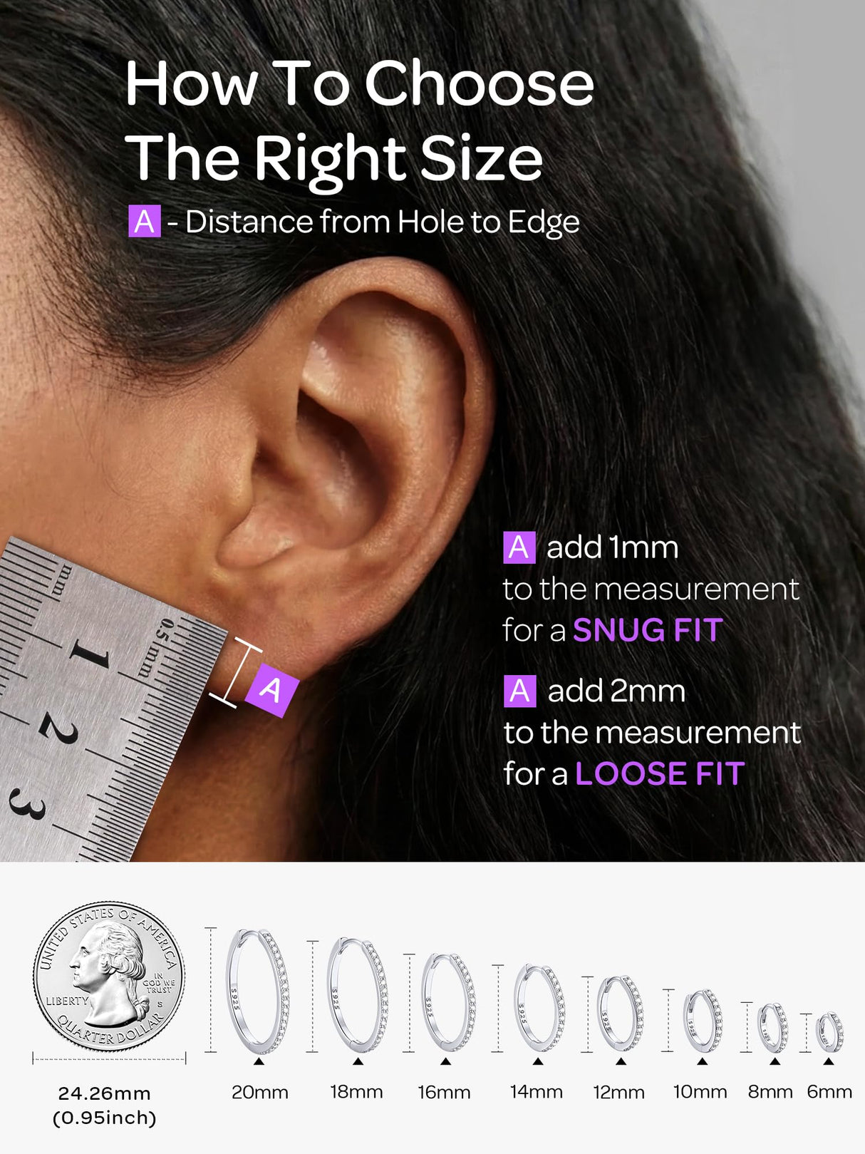 ChicSilver Silver Mini Huggie Hoop Earrings 925 Sterling Silver Earrings Cubic Zirconia Hoop Earrings for Women Cartilage Earrings Hypoallergenic 8MM