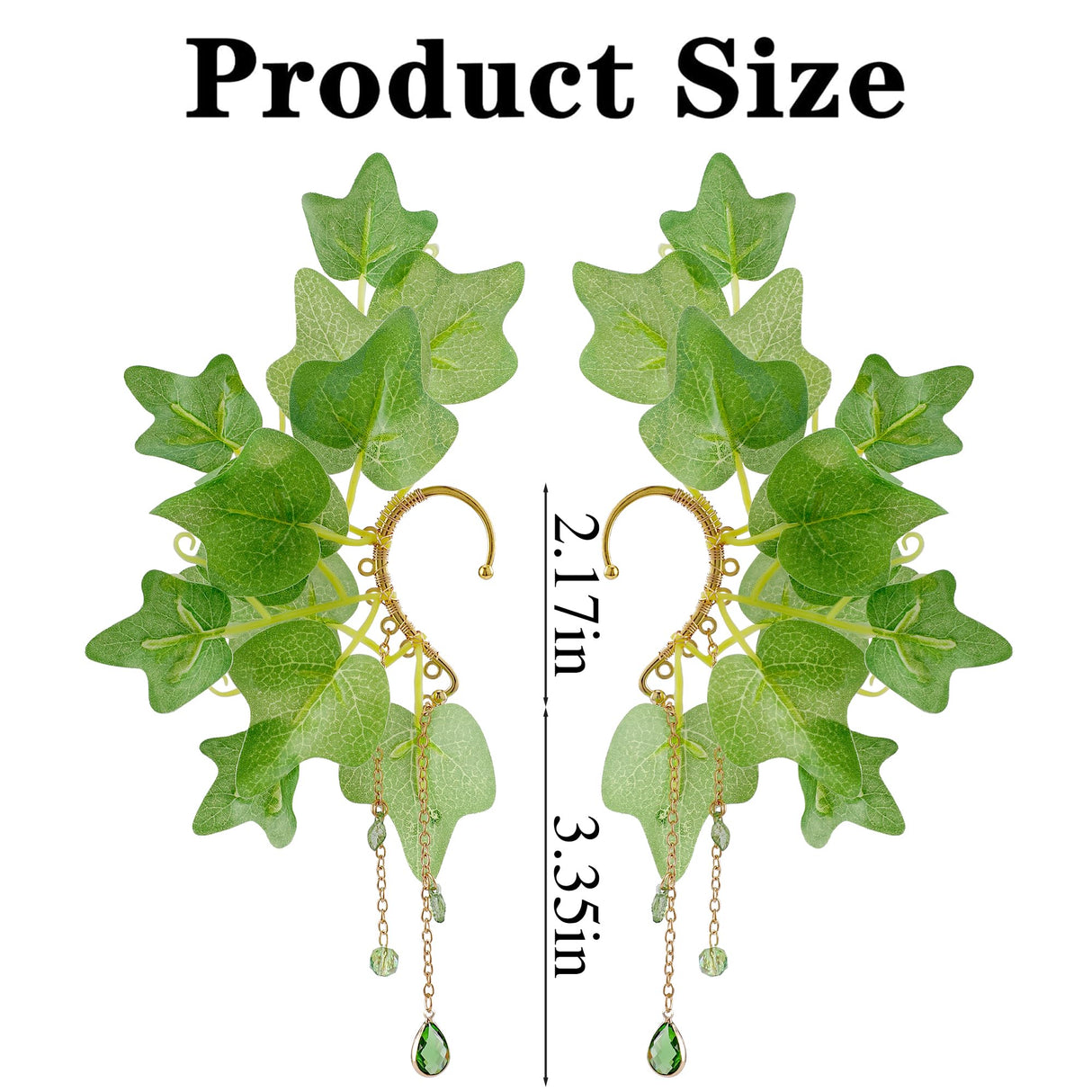 FRESHME Fairy Elf Ear Cuffs - Leaves Elven Ear Clip Wraps Poison Ivy Costume Woodland Earrings Forest Mother Nature Costume Renaissance Fantasy Dress Up Medieval Cosplay Accessories for Adult Women