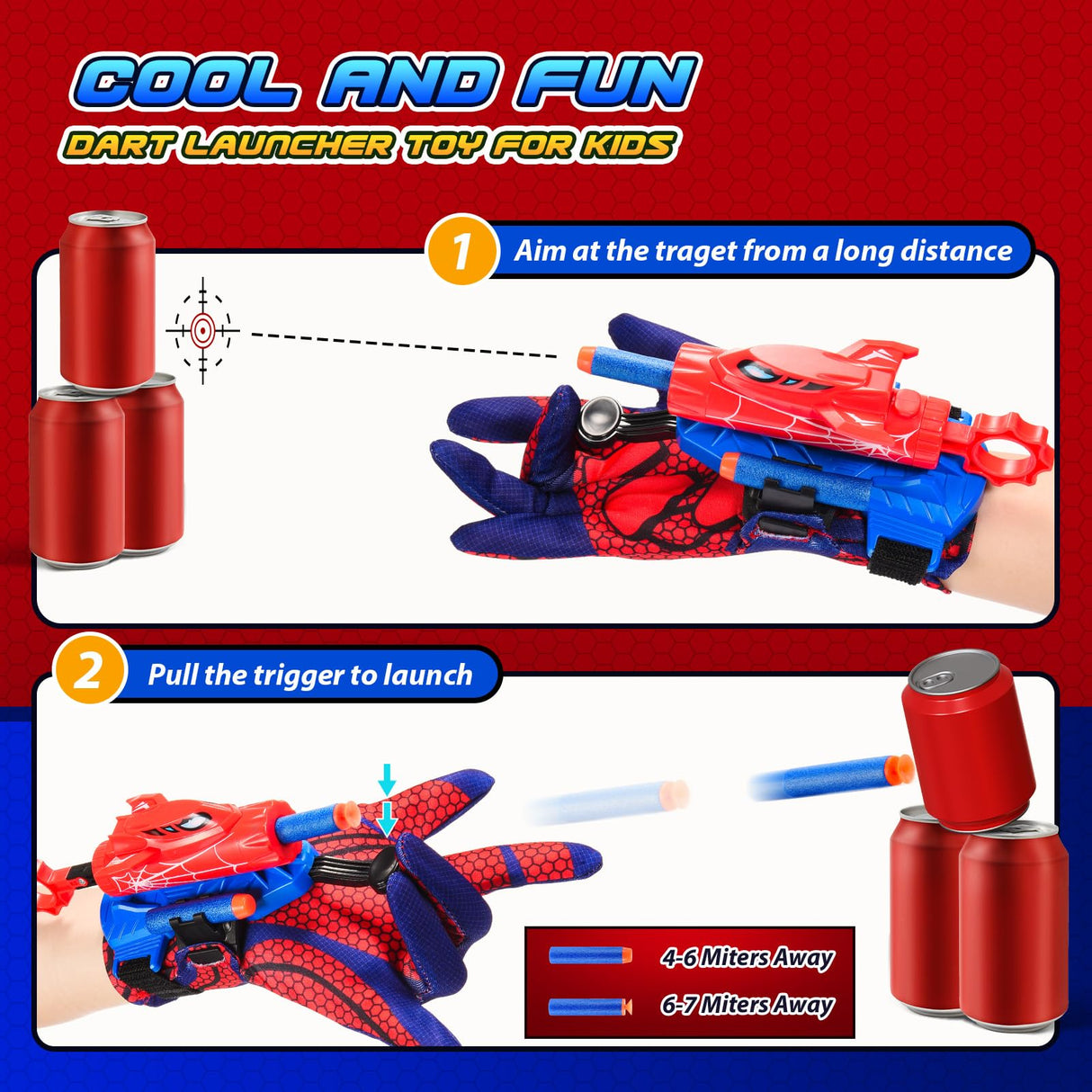 Web Shooters Toy for Kids,Toys for 3-12 Year Old Boys Web Slinger Boy Toy with Glove Launcher,Toys for Age 5-7 4-6 6-8 Outdoor Game for Birthday Halloween Christmas Easter Gifts for 3-8(2 Pair)