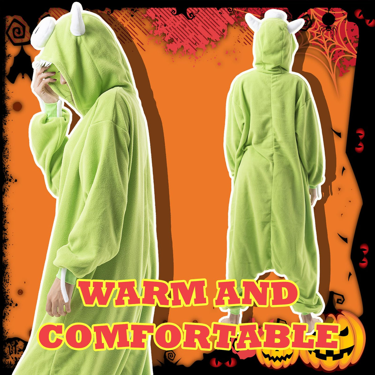 Beauty Shine Unisex Adult Onesie One Piece Pajamas Cosplay Cartoon Costume Halloween Christmas Sleepwear Jumpsuit Plush Homewear(Mike Wazowski, Small)