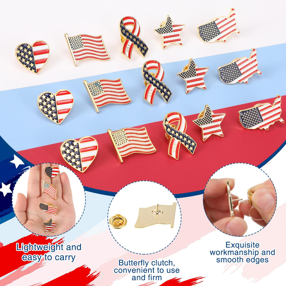Inbagi American Flag Lapel Pins Bulk USA Waving Flag Pins Memorial Day Veteran Gifts Souvenir Hat Men Women Patriotic (50 Pcs)