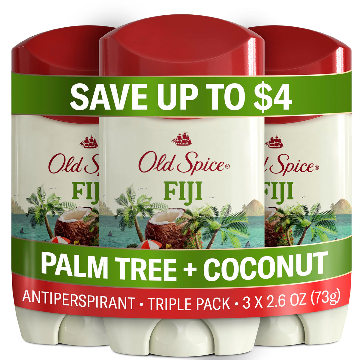 Old Spice Antiperspirant Deodorant for Men, Fiji Scent, 2.6 oz Pack of 3