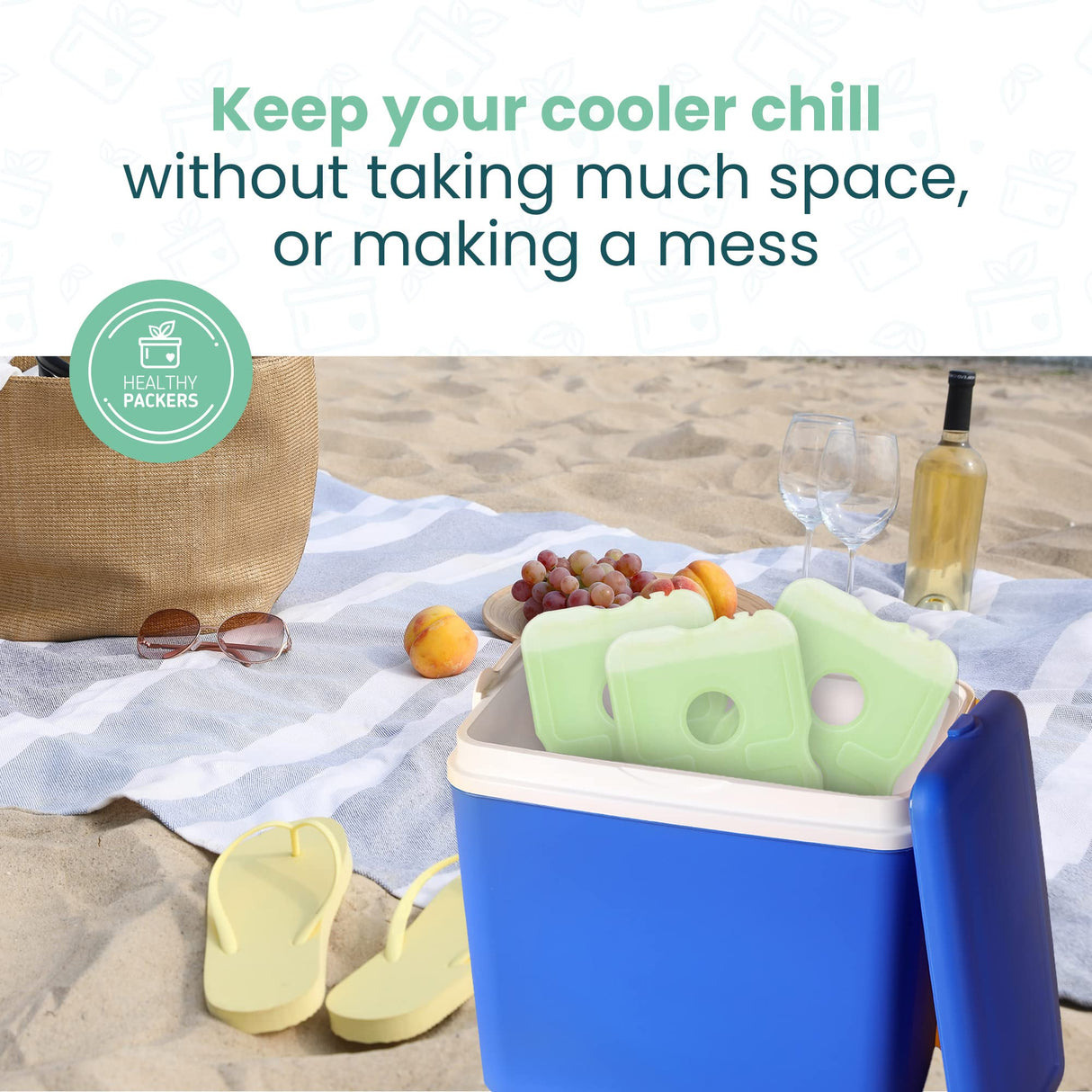 Healthy Packers Cool Pack, Slim Long-Lasting Ice Packs - Green Gel Ice Pack Great for Coolers or Lunch Box (8-Pack)