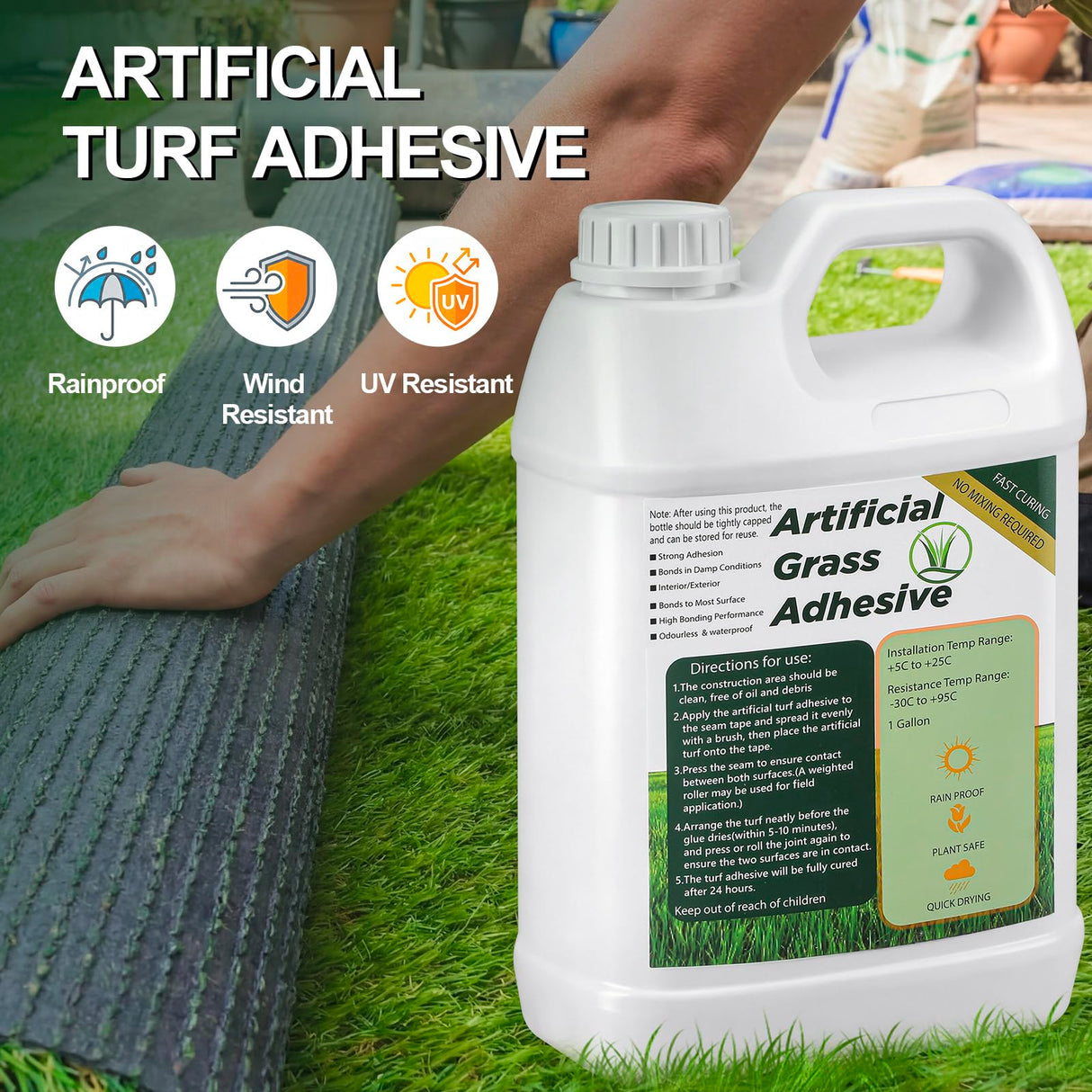 Threlaco 1 Gallon Turf Glue for Artificial Grass Artificial Turf Glue Tape Grass Paint Concentrate Carpet Green Adhesive for Synthetic Surfaces