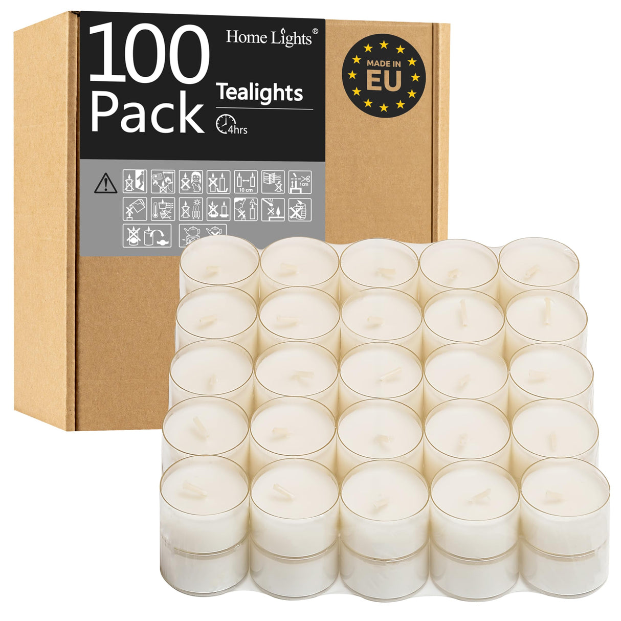 Tealight Candles, Giant 100,200,300 Bulk Packs, 4-4.5 Hrs White Unscented European Smokeless Clear Cup Tea Lights for Shabbat, Weddings, Christmas, Home Decorative- 100 Pack