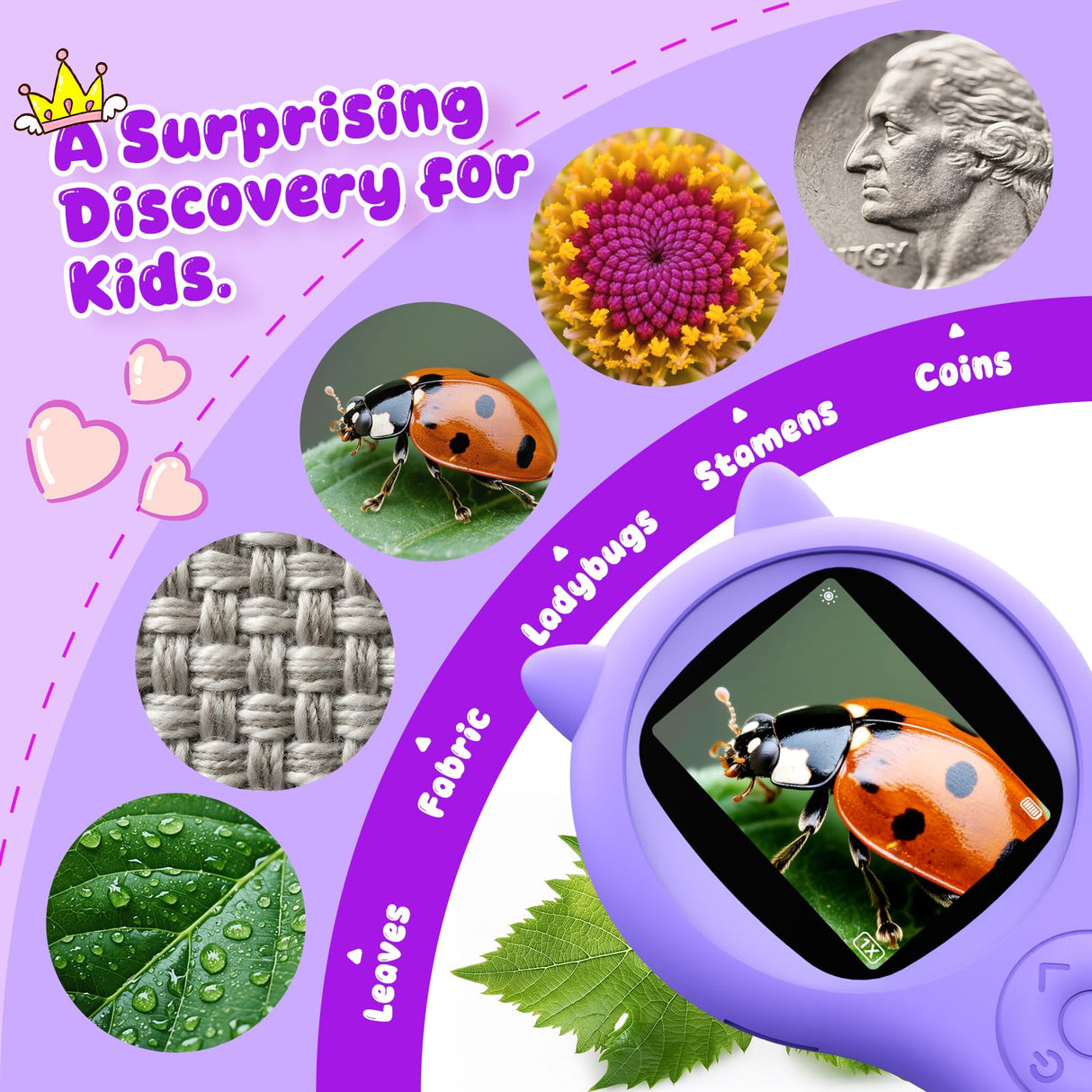 Microscope for Kids - Mini Pocket Handheld Microscope for Toddlers-STEM Educational Science Kit Toys for Christmas Birthday Gifts Toys for 5 6 7 8 9 10 11 12 Year Old Girls(Purple)