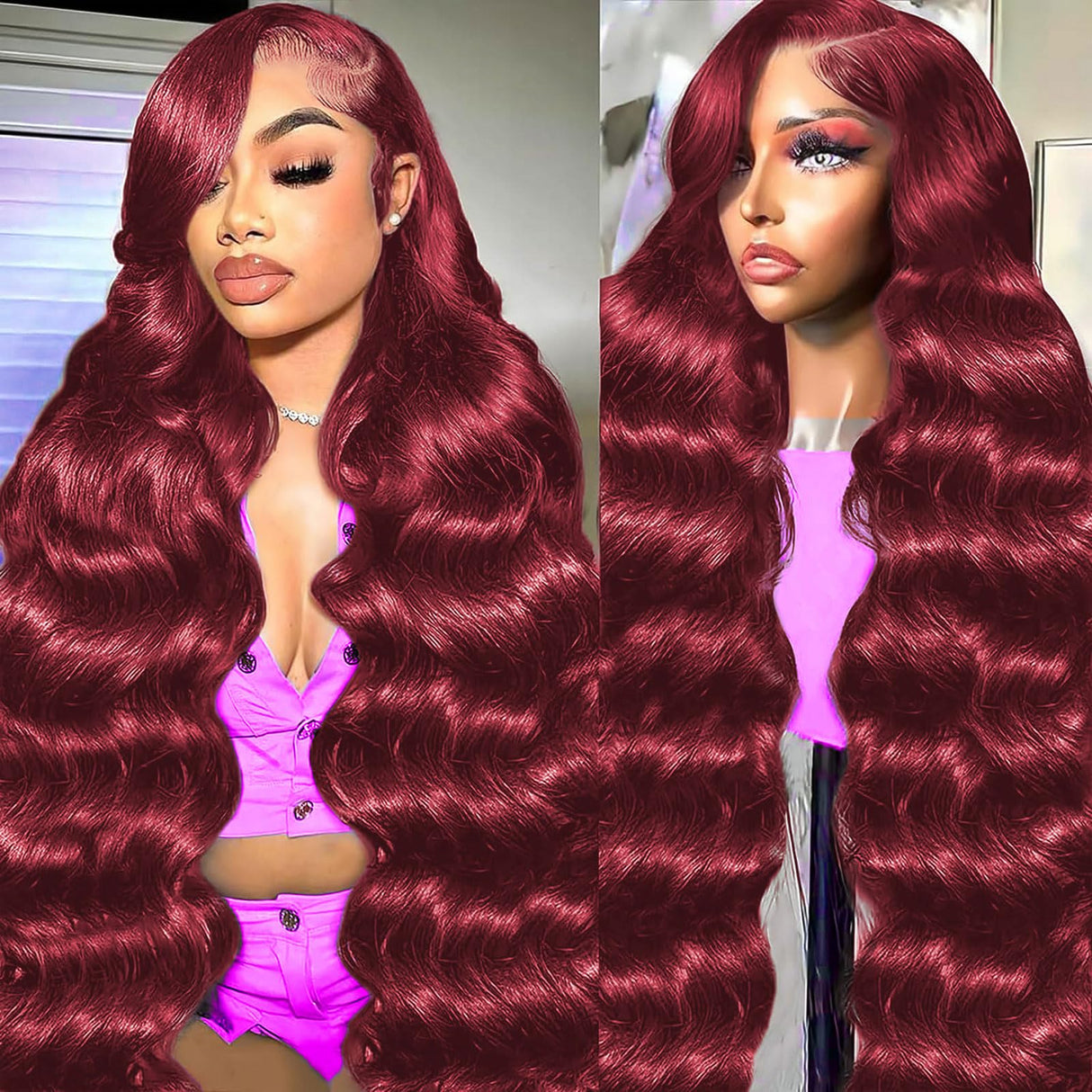30 Inch 99J Burgundy Lace Front Wigs Human Hair 13x6 Body Wave Lace Front Wigs Human Hair Pre Plucked 200 Density Glueless HD Transparent Full Lace Frontal Wigs Human Hair Red Wigs With Baby Hair