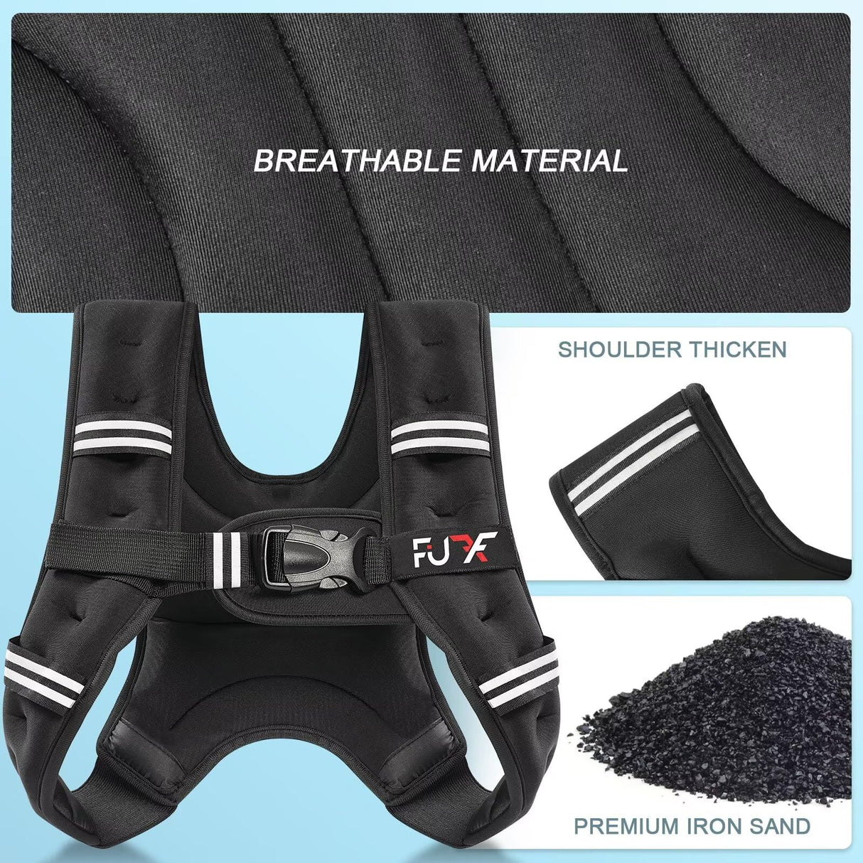 FUFF Weighted Vest 10lb Weights with Reflective Stripe, Weighted Vest for Men Women Strength Training Running Walking Jogging