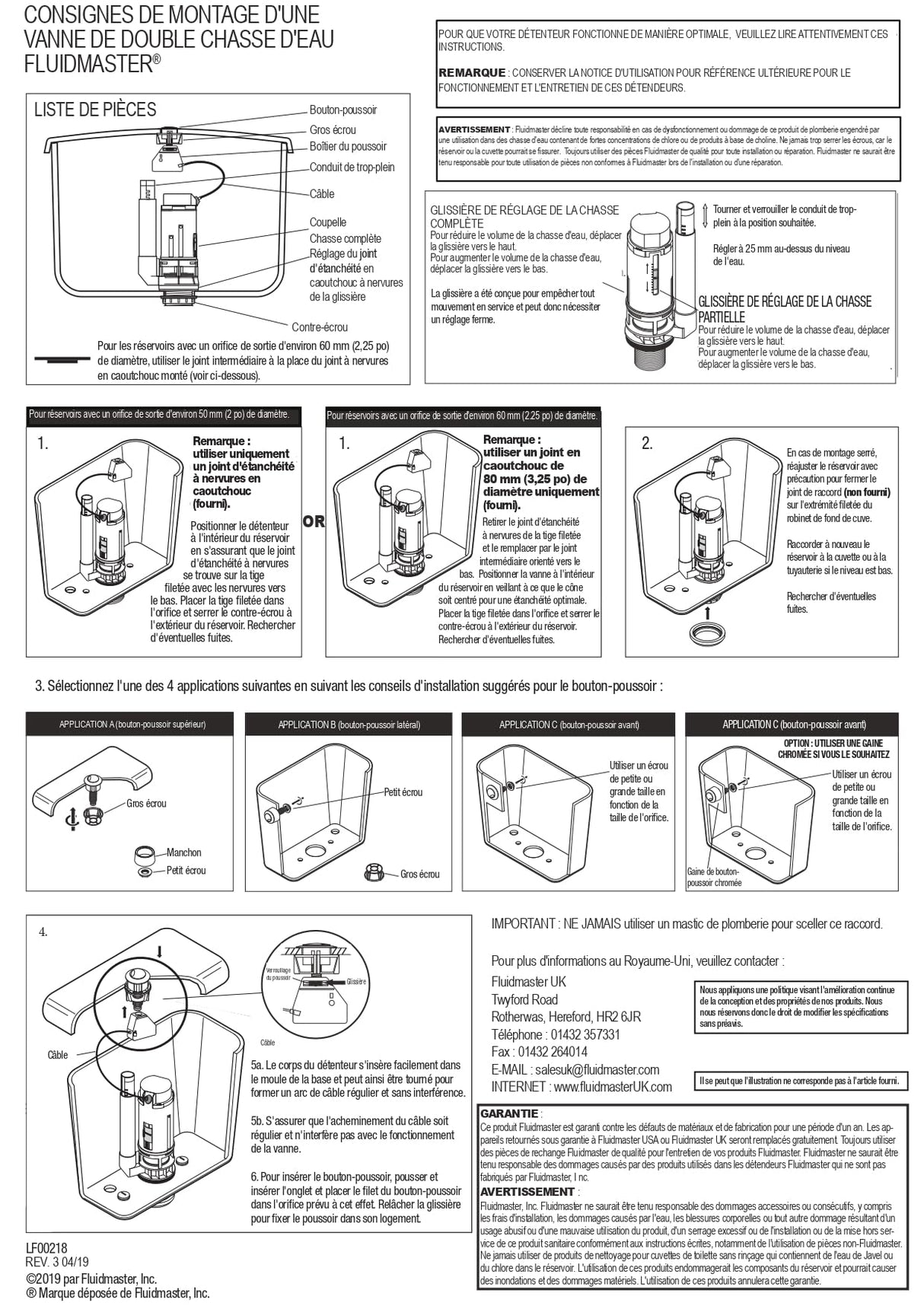 Fluidmaster PRO550UK Top/Side/Front Mounted Dual Flush Valve - White