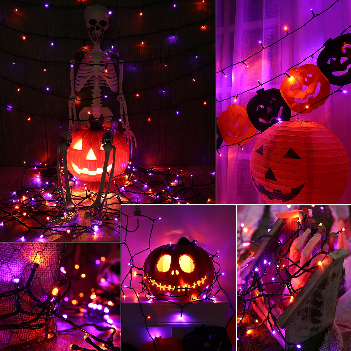 Joomer Orange Purple Halloween Solar Lights, 2Pack Total 144FT 400LED