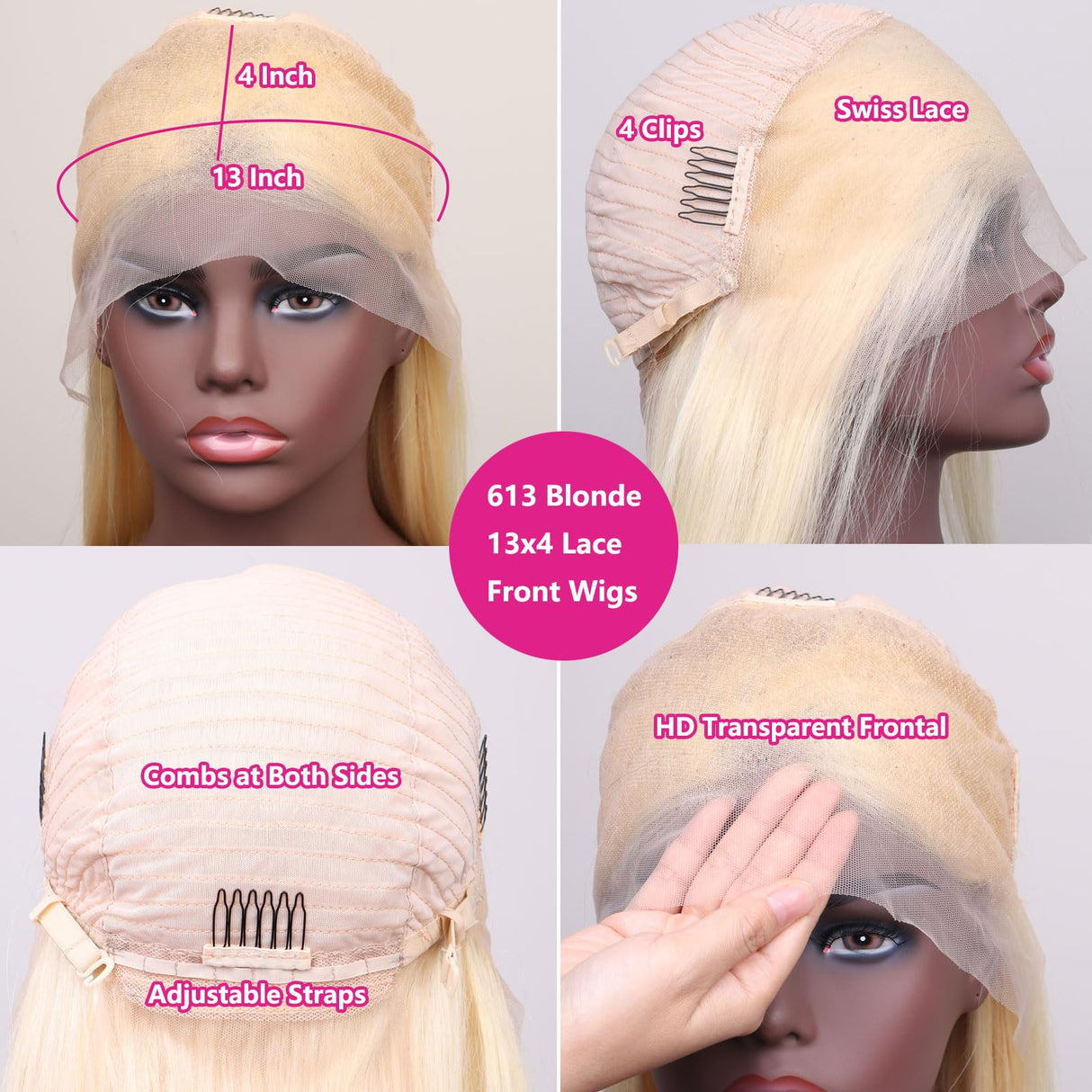 613 Blonde Bob Wig Human Hair 12 Inch 13x4 Blonde Bob Lace Front Wigs Human Hair Pre Plucked 613 Colored 180% Density Straight HD Lace Frontal Short Bob Wigs for Women Glueless Bob Wig with Baby Hair