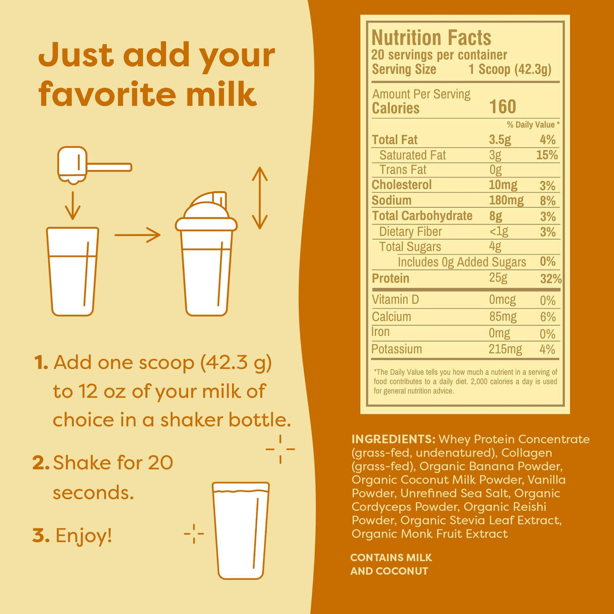 FlavCity Grass Fed Whey Protein Powder - Vanilla Smoothie - 25g Protein & 10g Collagen - Made with Real Vanilla Bean & Organic Coconut Milk - Gluten Free & No Added Sugars (20 Servings)