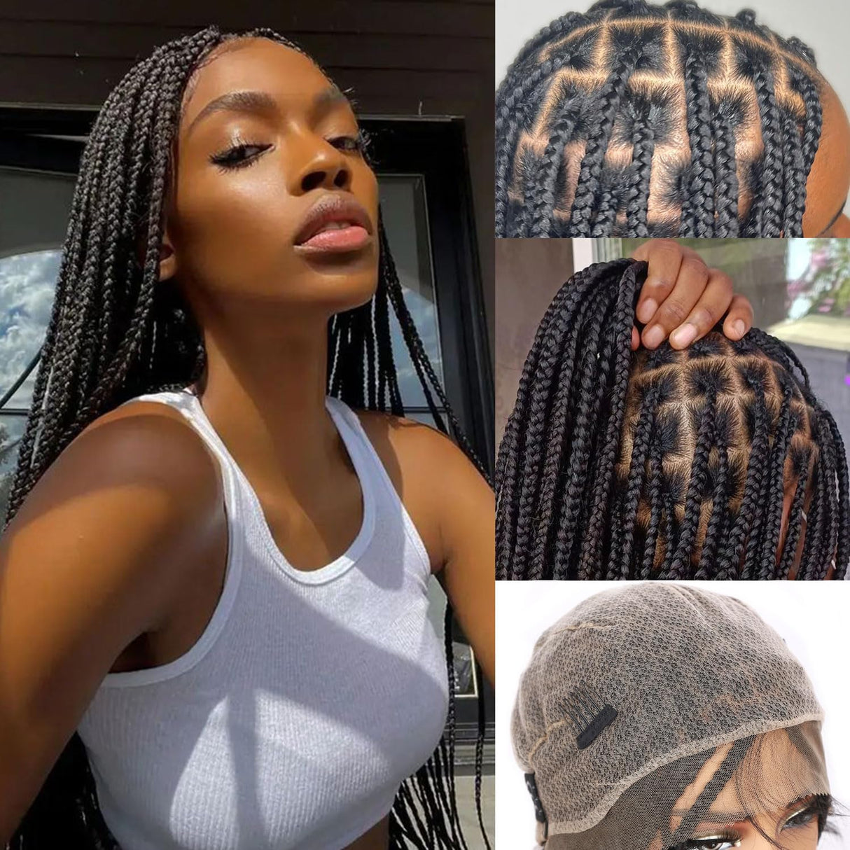 Fancy Hair 32" Braided Wig Square Knotless Box Braided Wigs for Black Women Full Double Lace Glueless Braids Wig with Baby Hair Synthetic Black Braided Wig for African American Women(Updated Version)