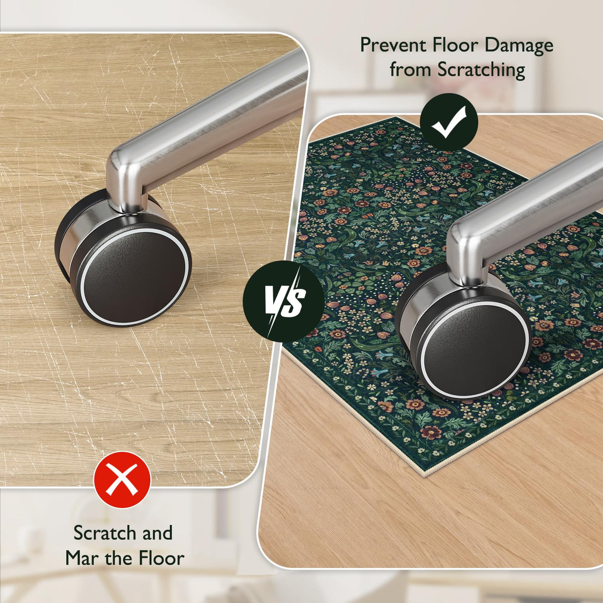 Anidaroel Floral Office Chair Mat for Hardwood & Tile Floor, 48"x60" Desk Chair Mat for Home Office, Under Desk Rug for Rolling Chair, Non Slip Computer Chair Mats, Low-Pile Carpet Protector Rug