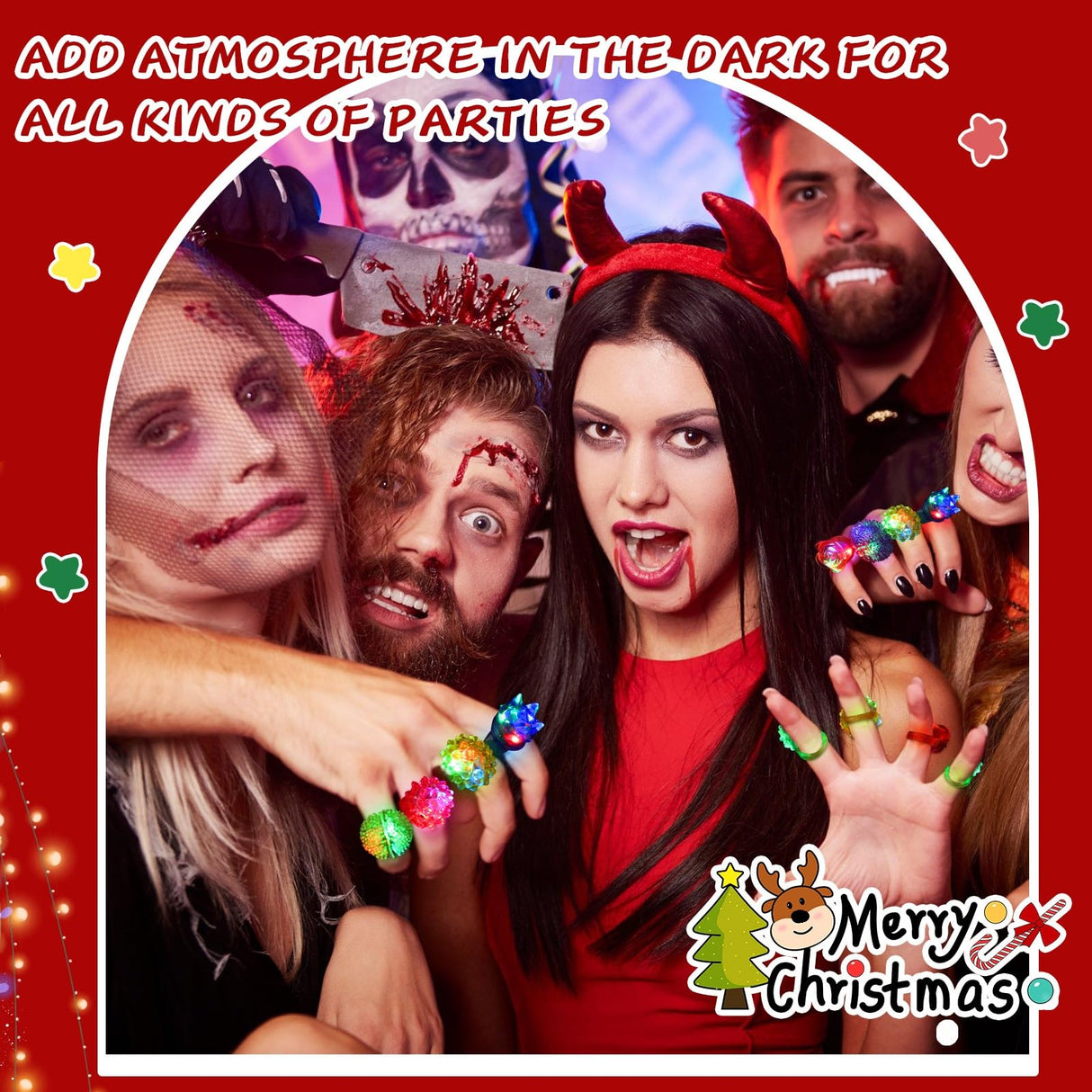 Leyndo 48 Pack LED Light up Rings Halloween Party Favors for Kids, Glow in The Dark Party Supplies Colorful Bumpy Jelly Rubber Finger Light for Halloween Treat Toy Christmas Goodie Bag Stuffers(Mixed)