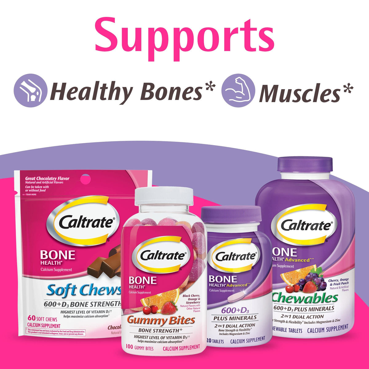 Caltrate Chewables 600 Plus D3 Vitamin D and Calcium Supplement, 155 count