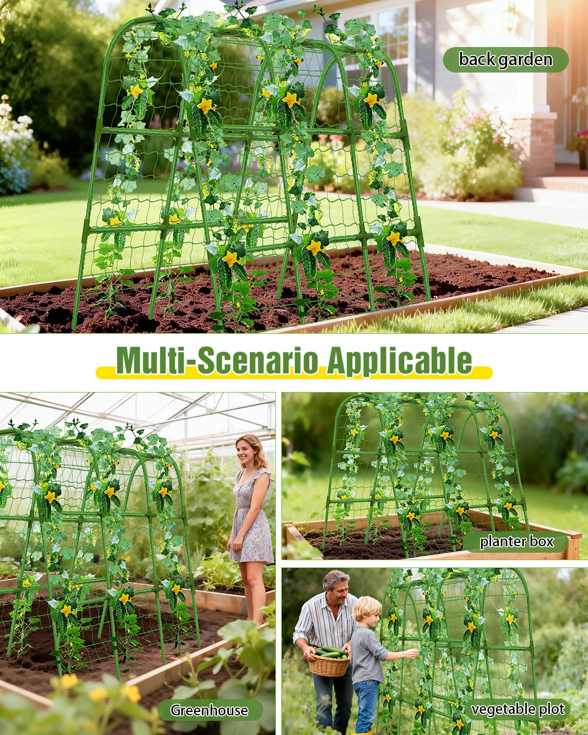 51x35x48in U-Shape Metal Arch Cucumber Trellis for Raised Bed with Net