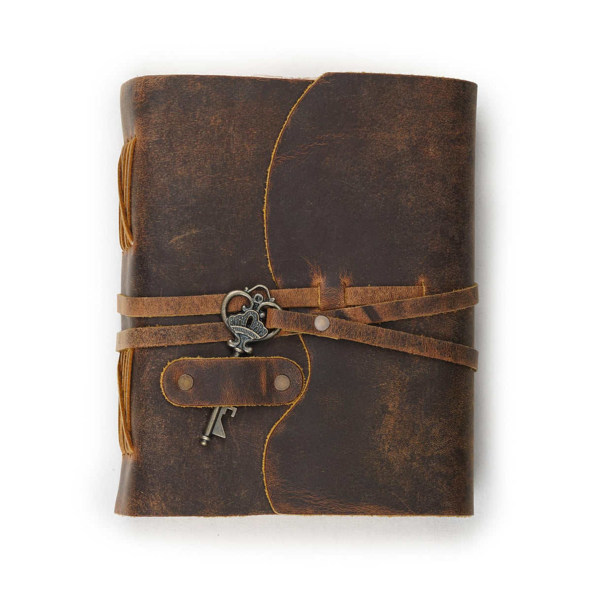 LEATHER VILLAGE Leather Journal Key Lock, Distressed Brown 6x4.