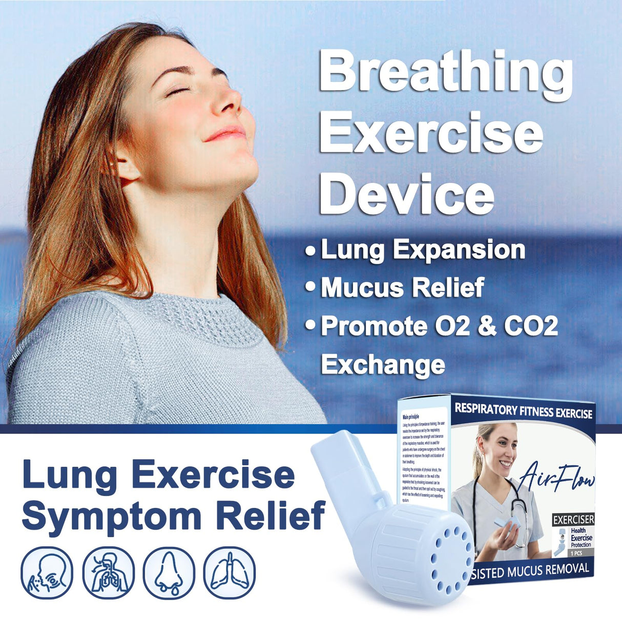 Mucus Clearance and Lung Expansion Device, Flutter Valve Mucus Removal Device, Lung Exerciser Device for Lung Strengthener, Breathing Exercise Device for Lungs (Light Blue)