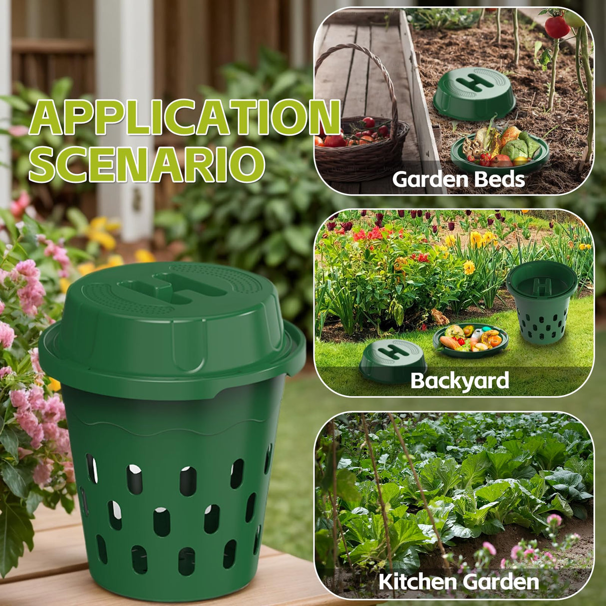 TOP XIAN 2-Pack Inground Worm Composter, Outdoor Worm Compost Bin for Garden Beds & Home Use, Vermicomposting Bin for Beginners (9.5x9.5x10.8Inch), Green