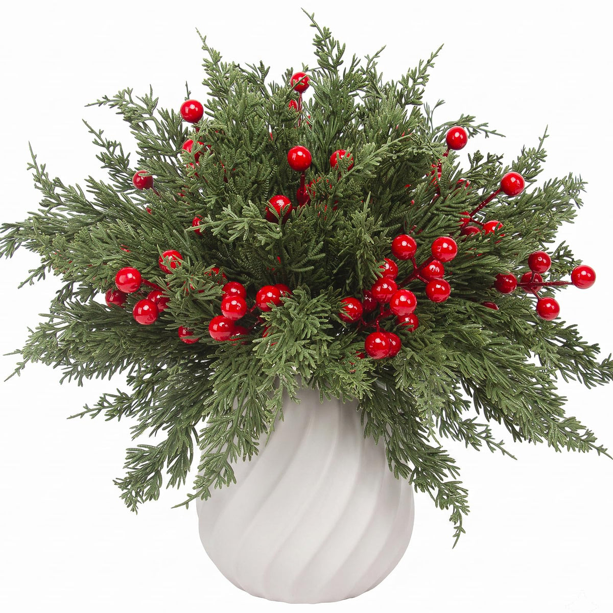 lovemoon 70Pcs Christmas Artificial Pine Stems with Red Berries, Faux Cedar Branches, Fake Christmas Greenery Pine Picks with Berries Stems for DIY Crafts, Garland Wreath & Home Xmas Decor (70)