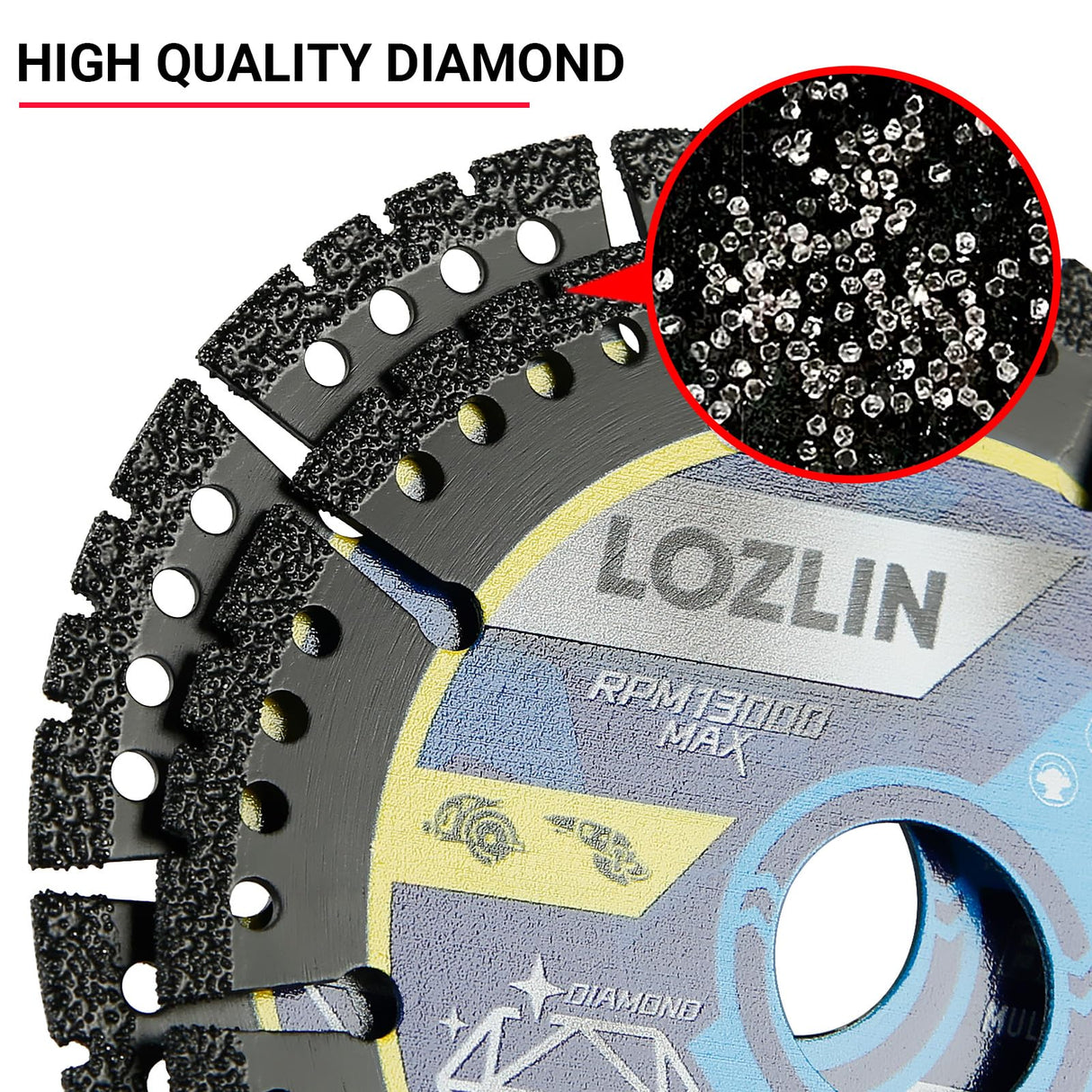 LOZLIN Diamond Blades 3-Pack 4.5" Diamond Multi-Purpose Saw Blades - Heavy Duty Angle Grinder Discs for Cutting Marble/Quartz/Stone/Tile/Metal/Plastic (Black Teeth)