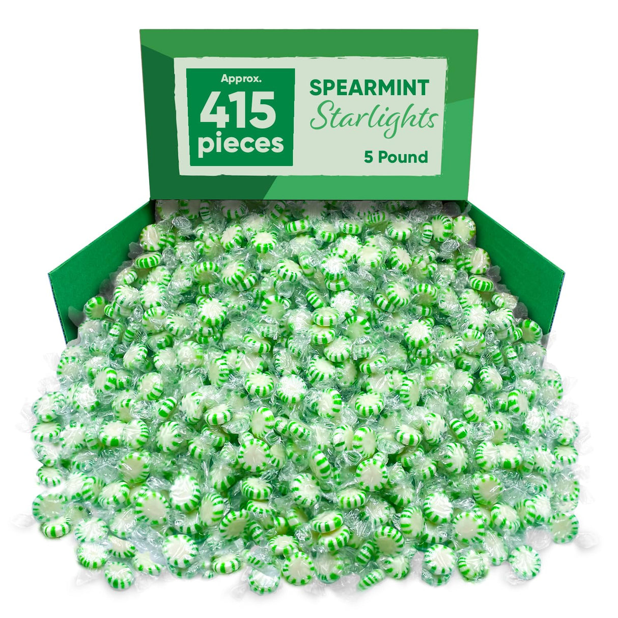 Starlight Mint Spearmint Candy - 5 Pounds Approx 415 Pieces Christmas Candy Bulk - Hard Candy Individually Wrapped - Christmas Sweets Ideal for Stocking Stuffer Candy - Bulk Candy Green Candies Old Fashioned Hard Christmas Candy - Breath Mints Bulk