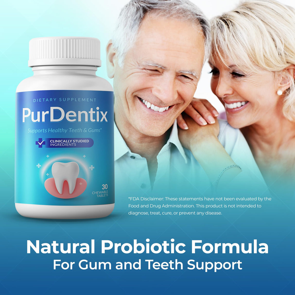 PurDentix Oral Health Probiotic – 4-Strain Formula for Healthy Gums, Teeth & Fresh Breath – 30 Chewable Tablets