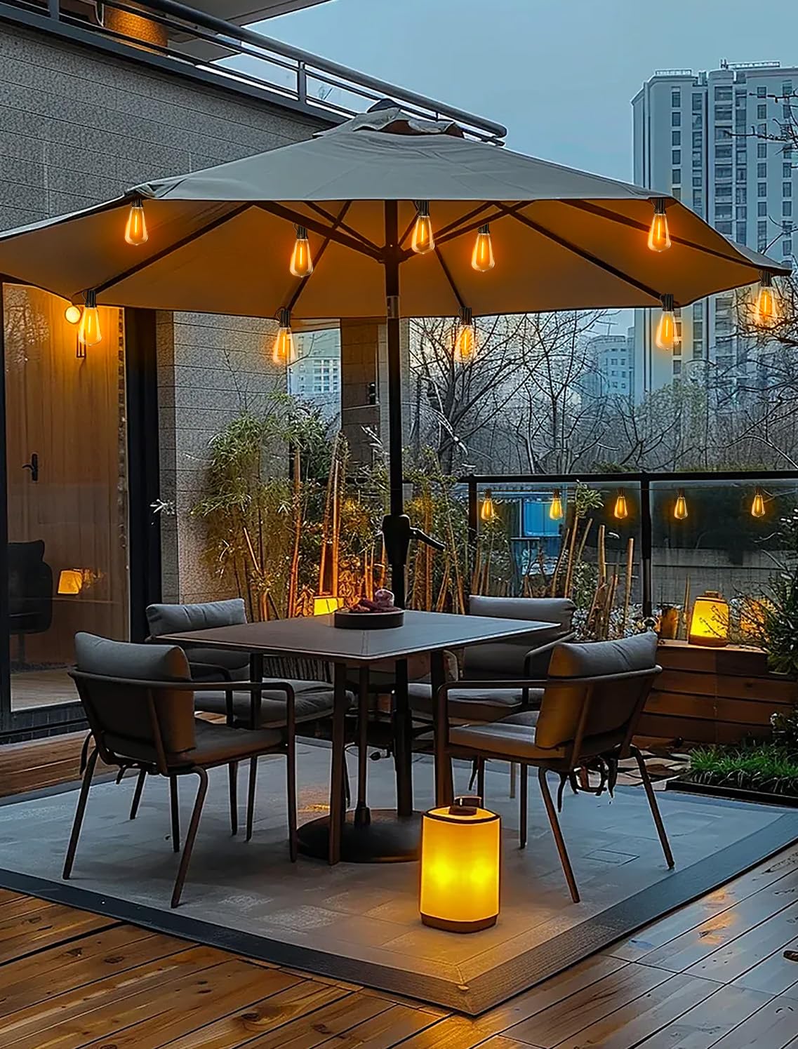VOZUJI Outdoor Patio String Lights: 150Ft 45M Outside Waterproof Light - Remote Dimmable ST38 Shatterproof Bulb Connectable Hanging Outdoor Electric Lighting - Backyard Yard Gazebo Porch Party