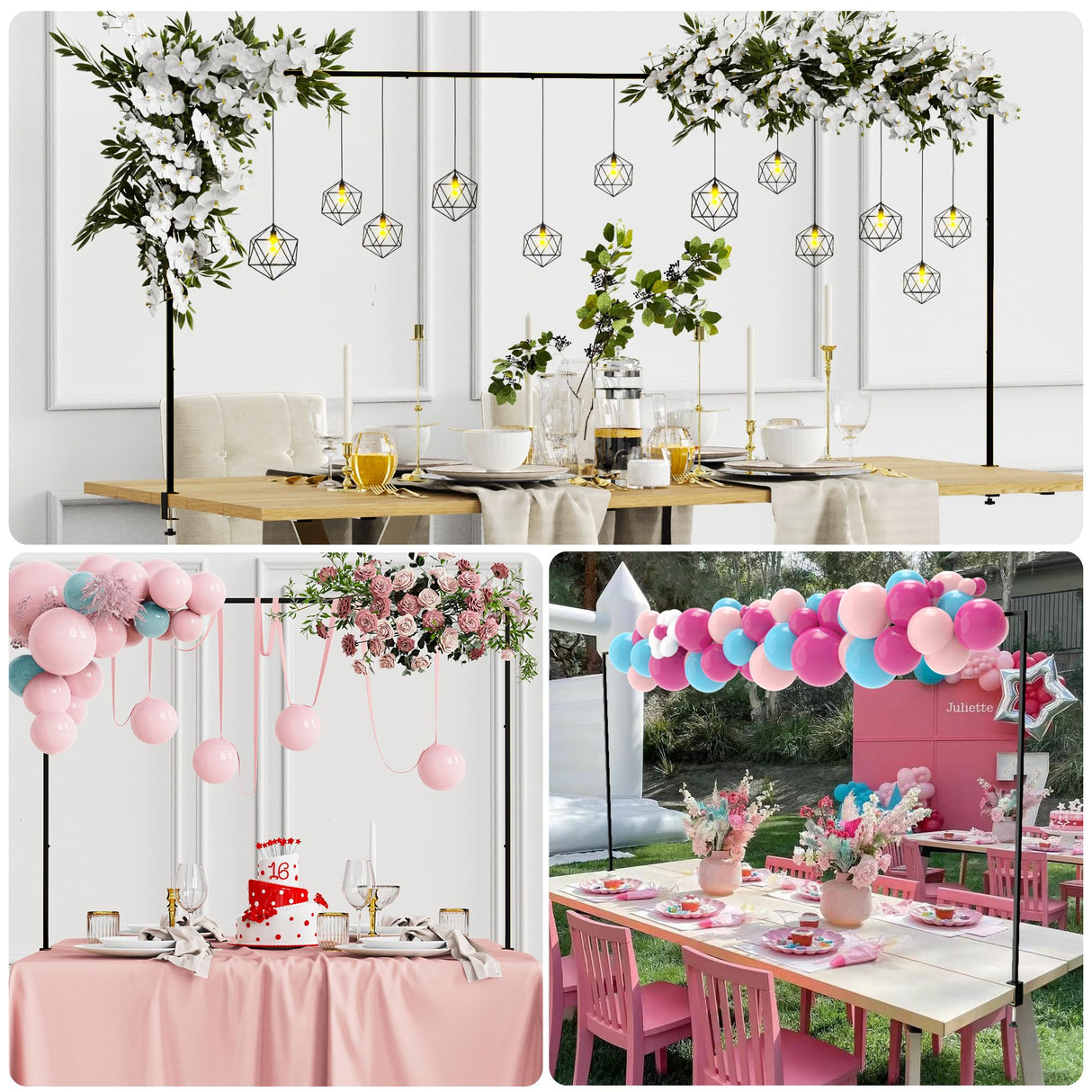 Xiomot Over The Table Rod Stand with Clamps Adjustable 13''-42'' Tall 29"-98" Length Black Table Arch Hanging for Wedding Birthday Party Halloween Christmas