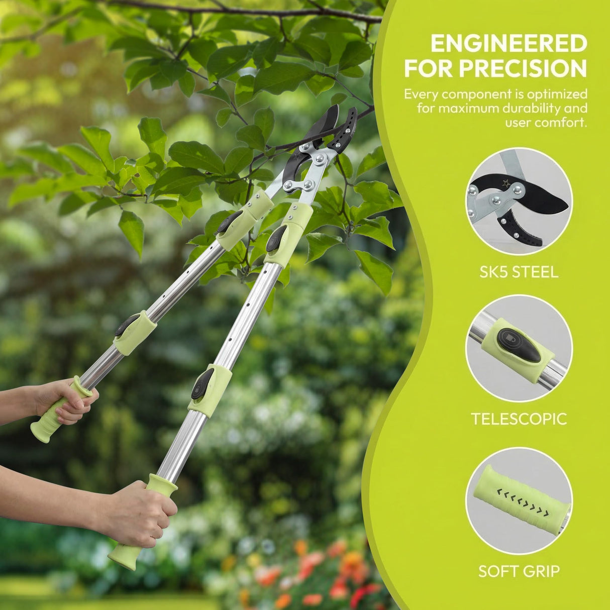 BeBecome 25"- 43" Tree Trimmer, Heavy Duty Bypass Loppers for Tree Branches, Sharp Steel Pruning Shears for 2 Inch Cutting, Garden Tool for Yard Trimming