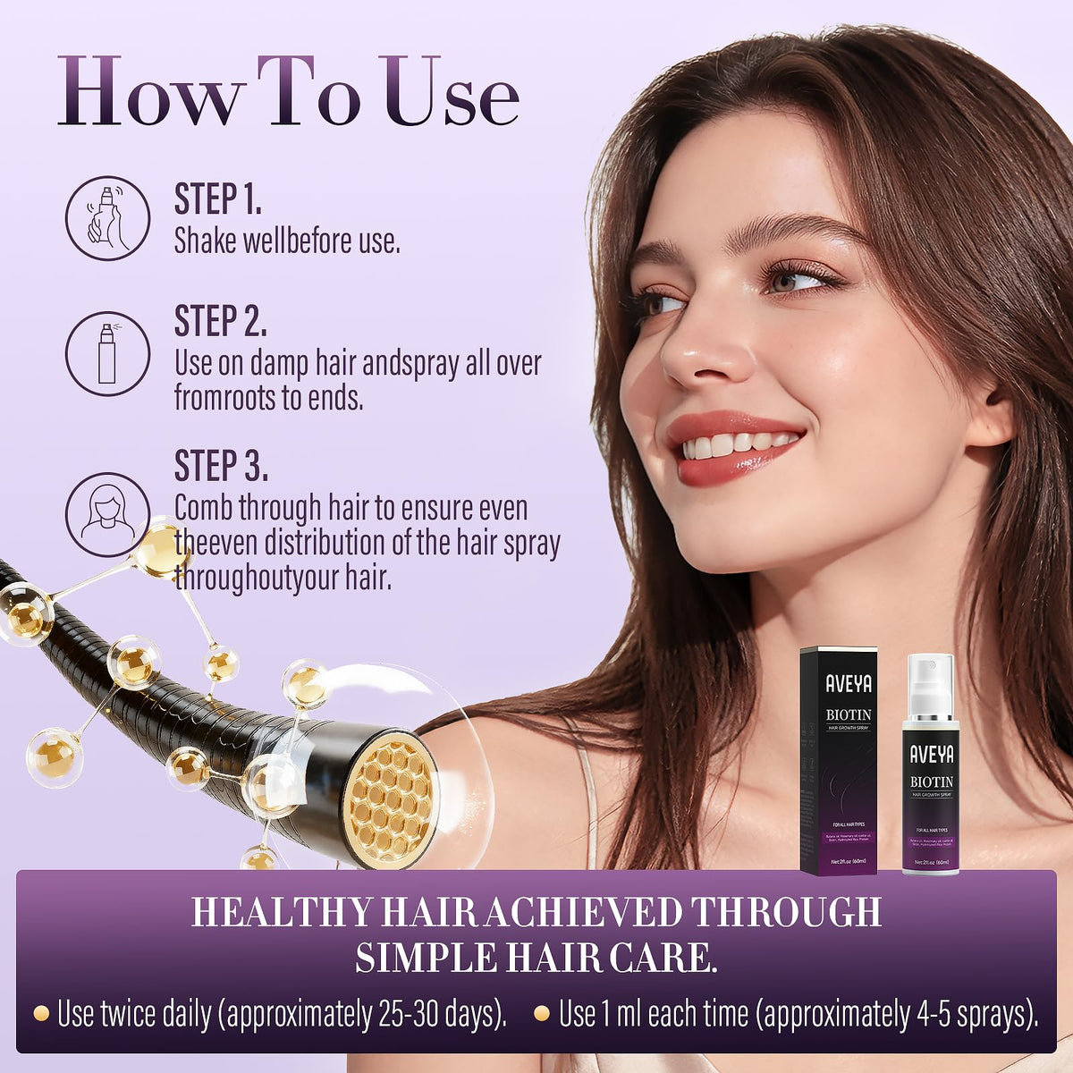 AVEYA Hair Growth Spray, infused with Rosemary Oil,rice water,Batana Oil&Biotin for Scalp – Strengthens,Thickens&Accelerates Hair Care - Non-Greasy,Helps Prevent Hair Thinning & Hair Loss – 60ml