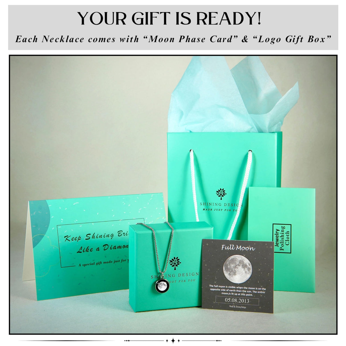 Shining Design Personalized Glowing Birth Moon Phase Necklace with Gift Box