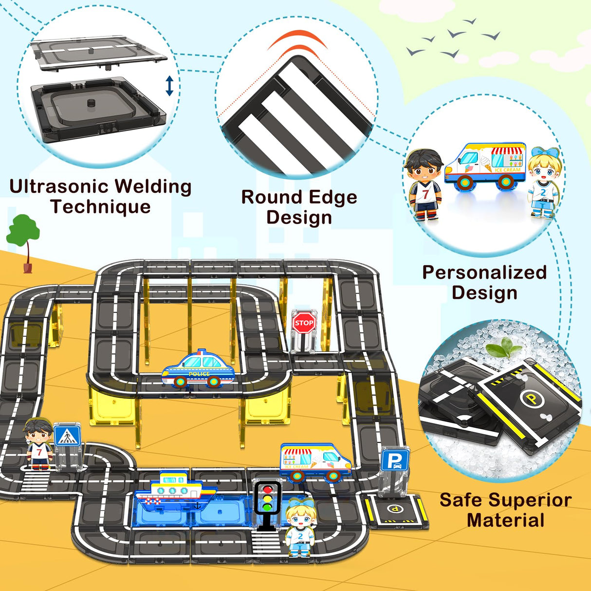 IGIVI 104 PCS Magnetic Tiles Road Set, STEM Construction Toys for Kids Ages 3-5 5-7 4-8, Magnet Building Blocks for Toddler Toys Games, Christmas Birthday Gifts for 3+ Year Old Boys Girls