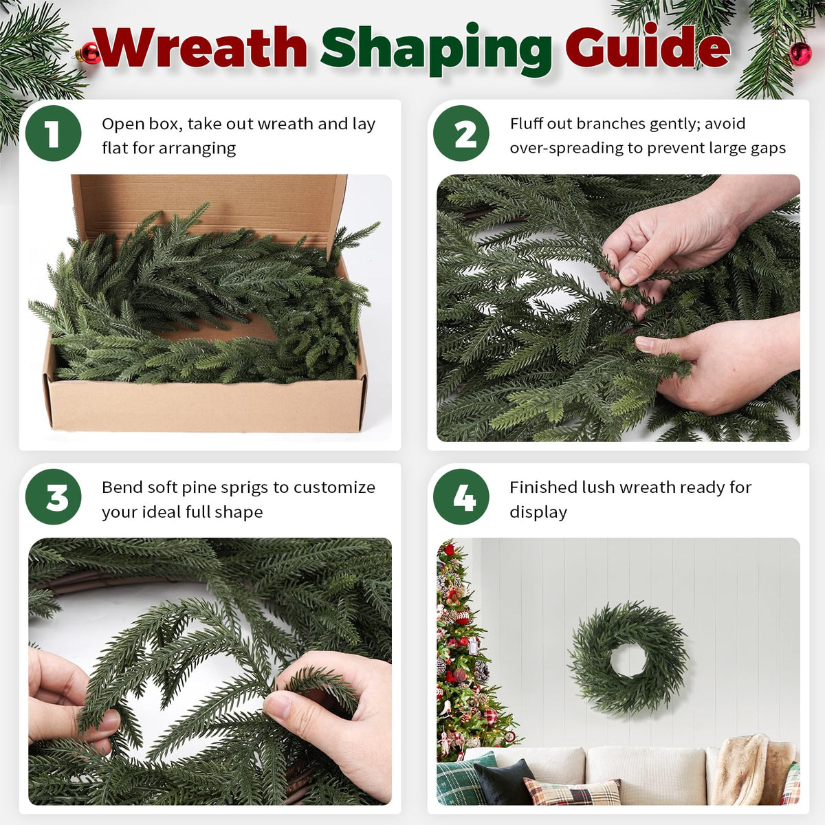 26" Christmas Norfolk Pine Wreath for Front Door (1, Wreath)