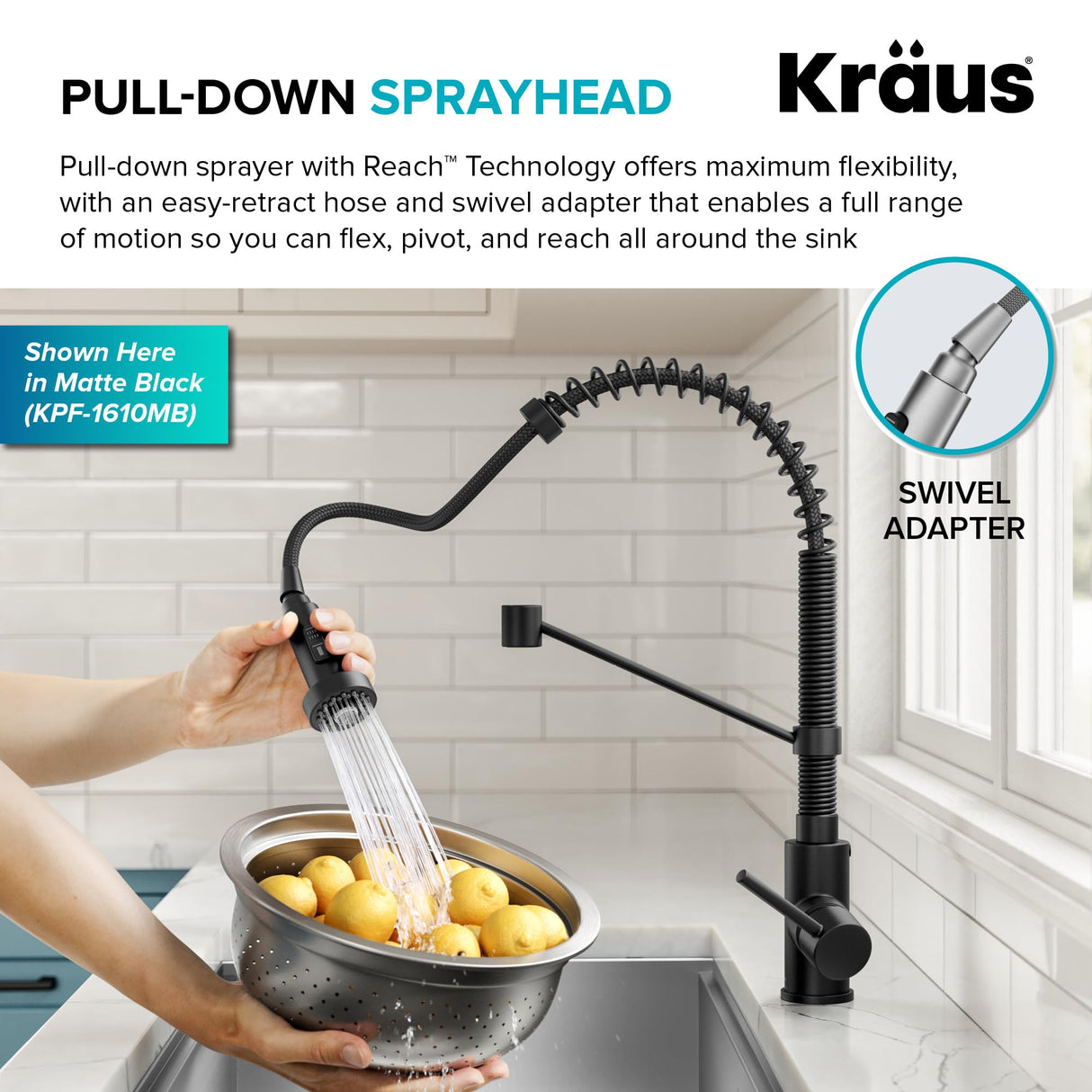 KRAUS Bolden Commercial Style 2-Function Single Handle Pull Down Kitchen Faucet in Matte Black/Black Stainless, KPF-1610MBSB (Pack of 1)