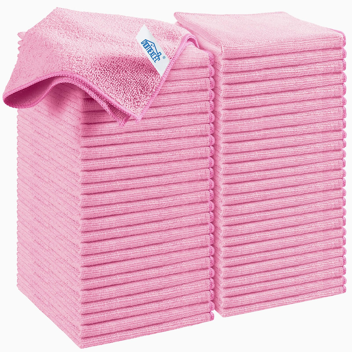 HOMEXCEL Pink Microfiber Cleaning Cloth, 50 Pack Cleaning Towels for Kitchen, Lint Free, Scratch-Free, Highly Absorbent, and Reusable Cleaning Rags for House, Window and Glass, Cars, 11.5 X11.5 inch